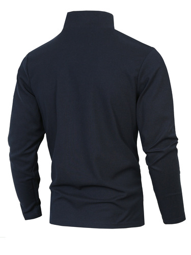 Cross-border new retro British style men's zip long sleeve POLO shirt trendy design sense temperament high-end turtleneck sweater