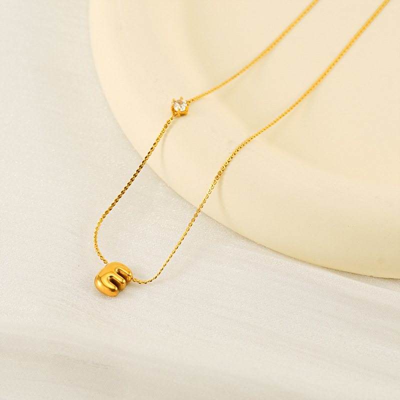 Inswind Europa y América collar de diamante 26 letras colgante de acero inoxidable oro mini burbuja collar letras
