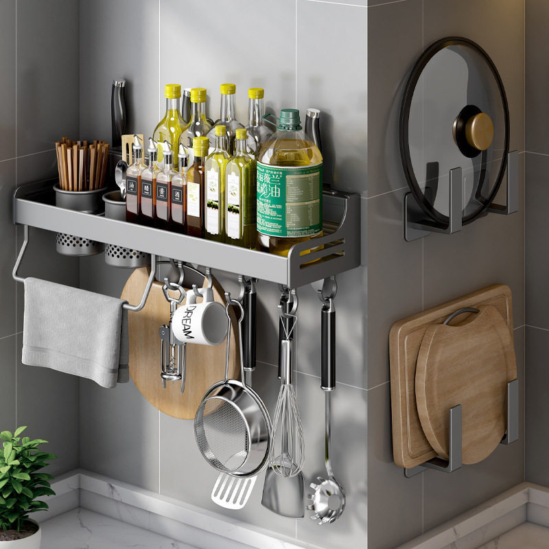 Kitchen Storage Rack Wall-Mounted Multifunctional Chopstick Holder Household Seasoning Storage Rack Wall-Mounted No-Drill Storage Hook Rack 4
