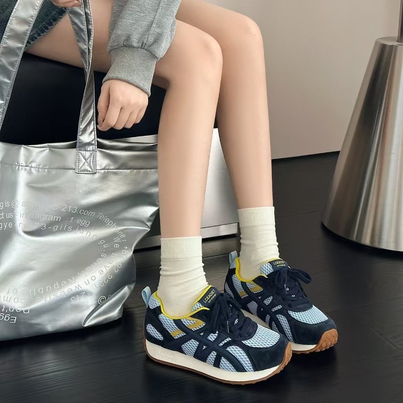 女性用本革トレーニングシューズ2025秋新作韓国版ソフトソール足が疲れにくいカラーマッチング多用途カジュアルスポーツランニングシューズ|undefined