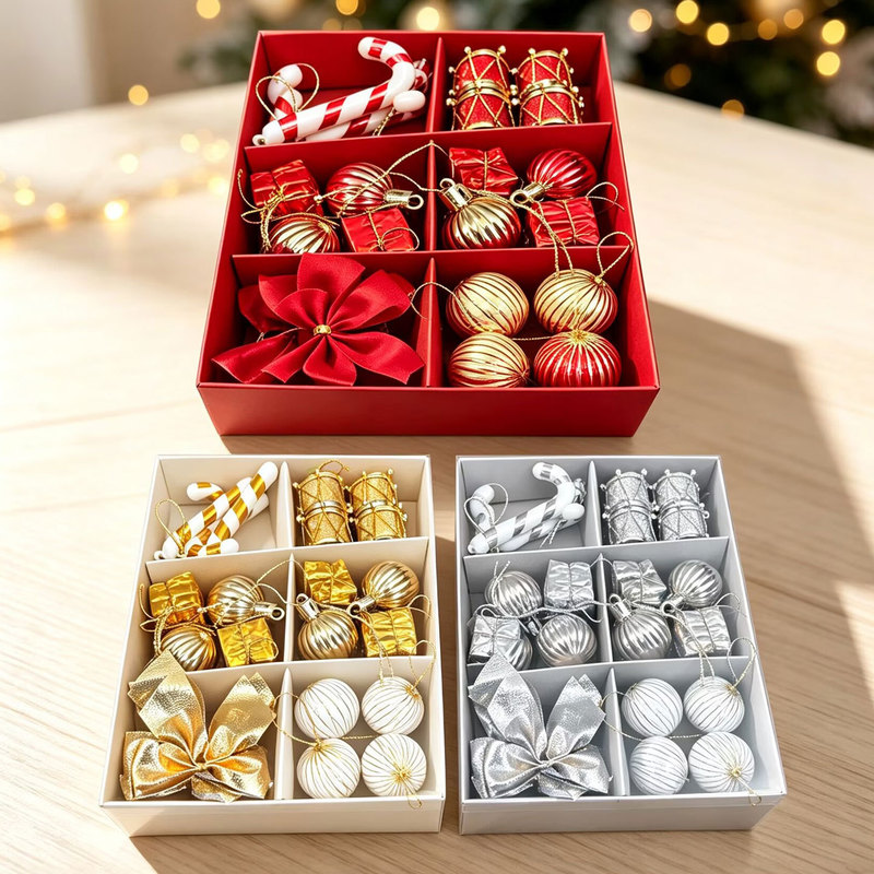 Cross-border best-selling Christmas decoration gift set: Christmas ball, cane, bow, small drum, Christmas tree ornaments, pendants