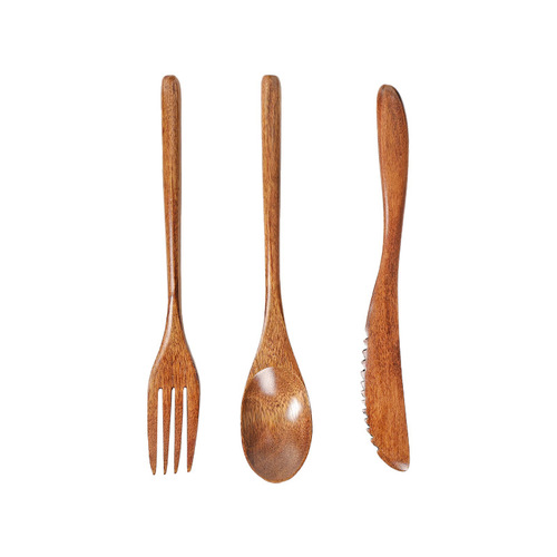 Japanese and Korean ins style wooden knife, fork and spoon, instant noodle fork, household custard spoon, fruit dessert fork and spoon three-piece set
