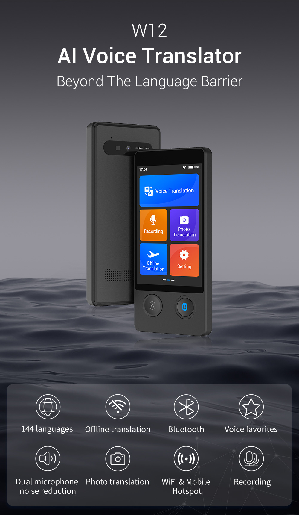 The new W12 precise offline intelligent voice translation machine offers 10 types of precise offline services for oral learning, overseas travel and foreign trade pic 1