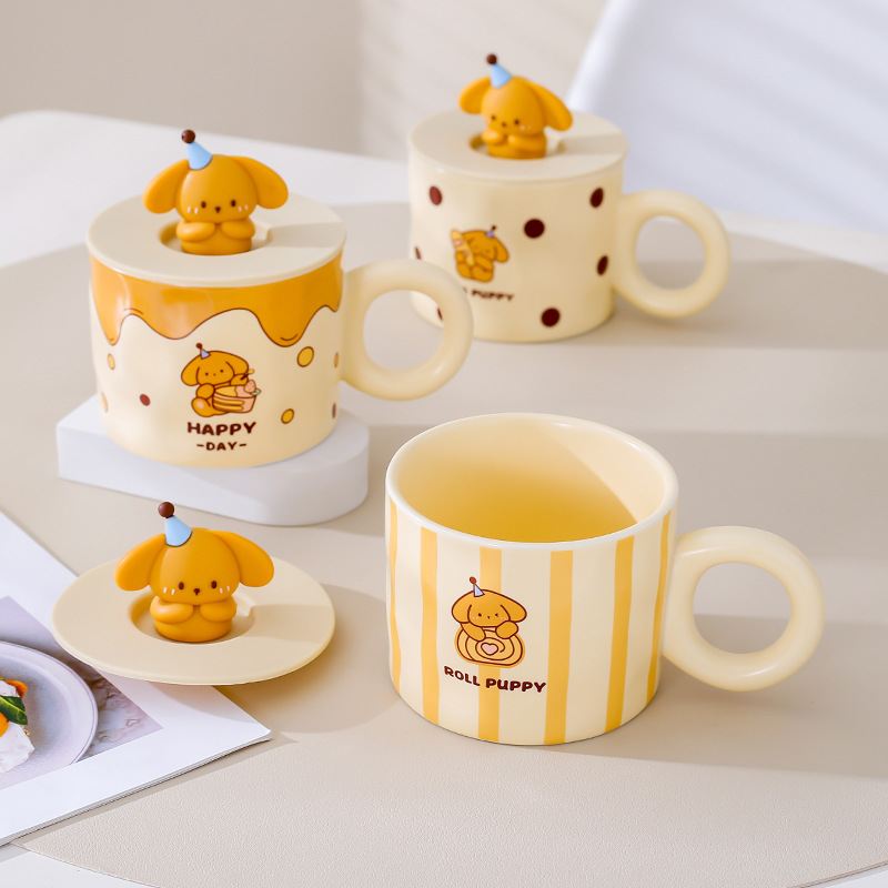 Leche fufu dibujos animados lindo taza chica Taza de cerámica pareja taza de agua oficina en casa taza de desayuno con tapa cuchara