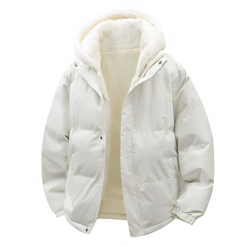 Winter Fake Two-Piece Cotton Coat for Men, Hooded Korean Style Trendy Warm Fleece-Lined Loose Cotton Jacket for Couples, Lamb Velvet Jacket