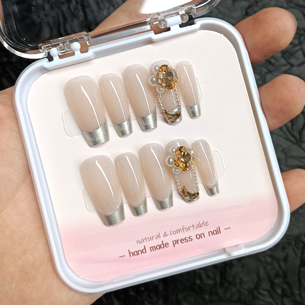Fototerapia manual de uso de uñas decodificadas diez piezas de cristal ojo de gato piezas de manicura francesa de champagne oro parche de uñas de diamante