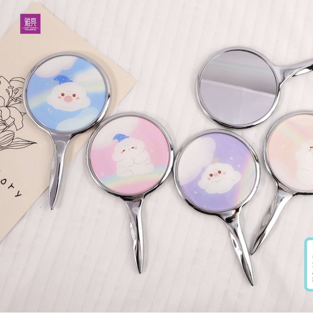 Suministro directo de fábrica regalos promocionales ronda pequeña manija espejo portátil conveniente espejo cosmético logotipo personalizado regalo