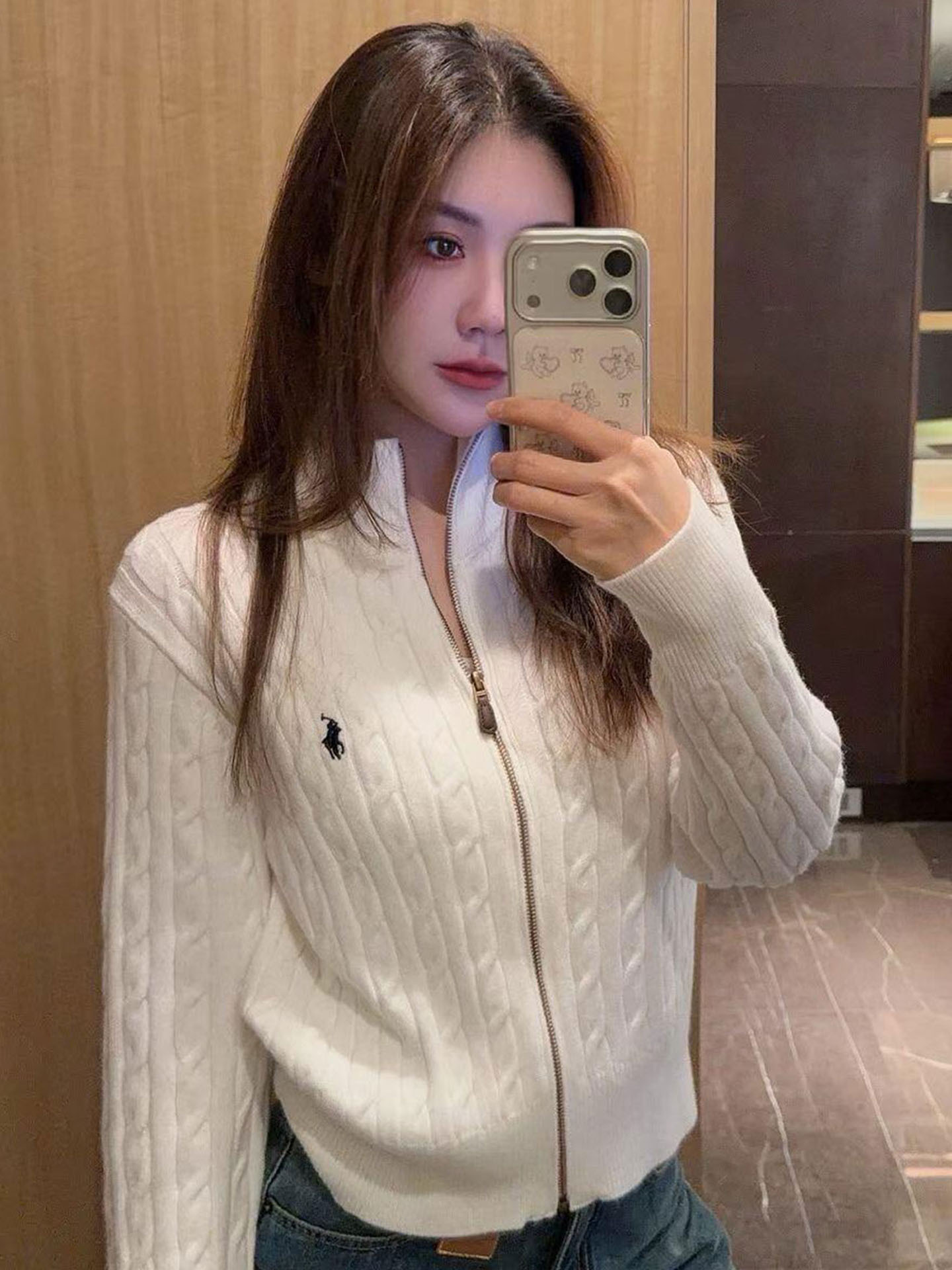 Little Pony Heavyweight Lf Knit Full-Zip 25Ss Autumn/Winter New Embroidered Cable Knit Long-Sleeve Loose Cross-Border Wool Sweater