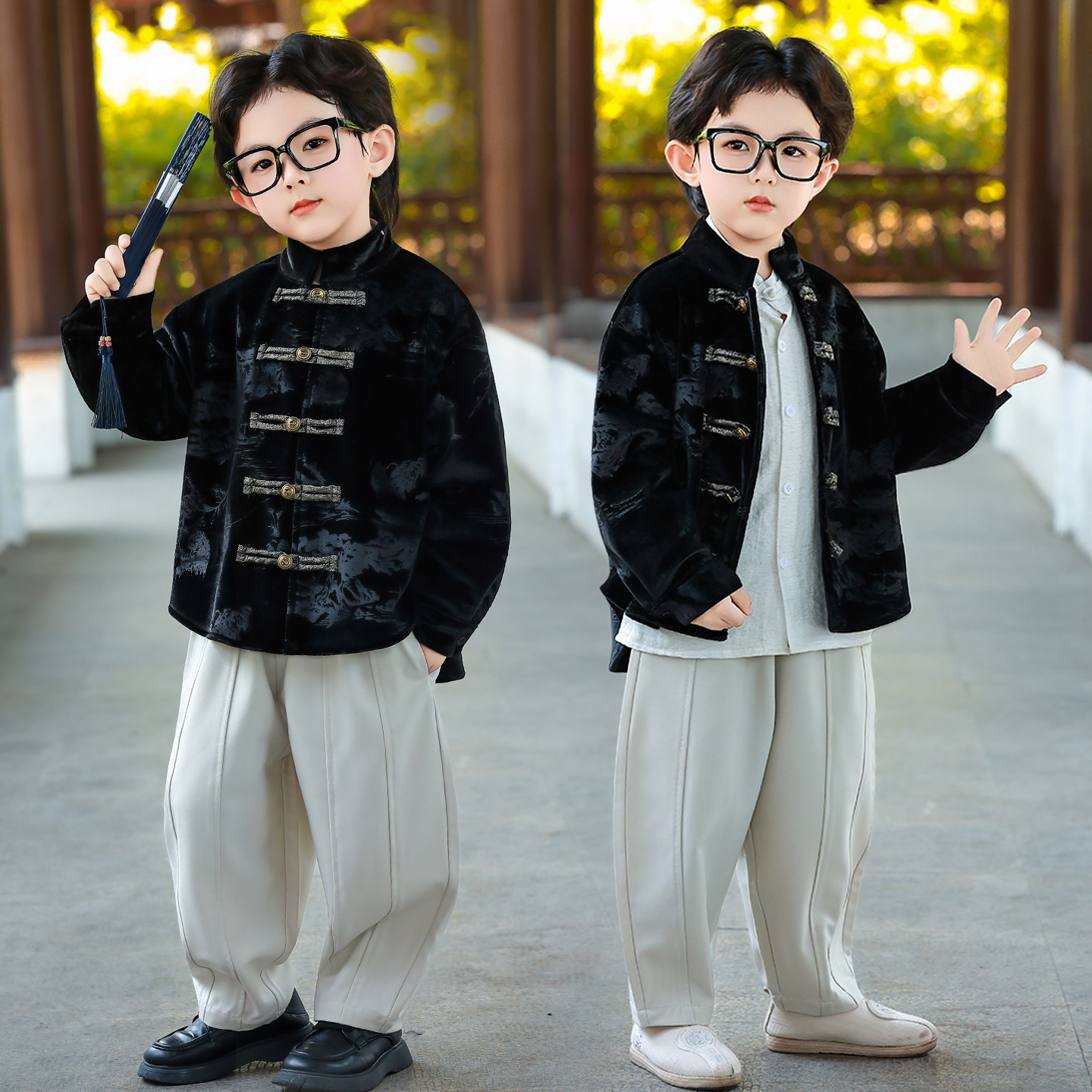 男童加绒汉服衬衫外套秋冬2025新款中大童新中式唐装儿童一体绒潮