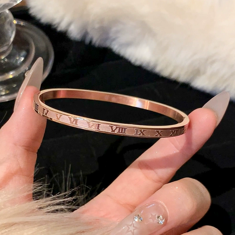 Golden women's bracelet stainless steel, zirconium, jewelry, accessory, pink gold, high-end, light luxury style