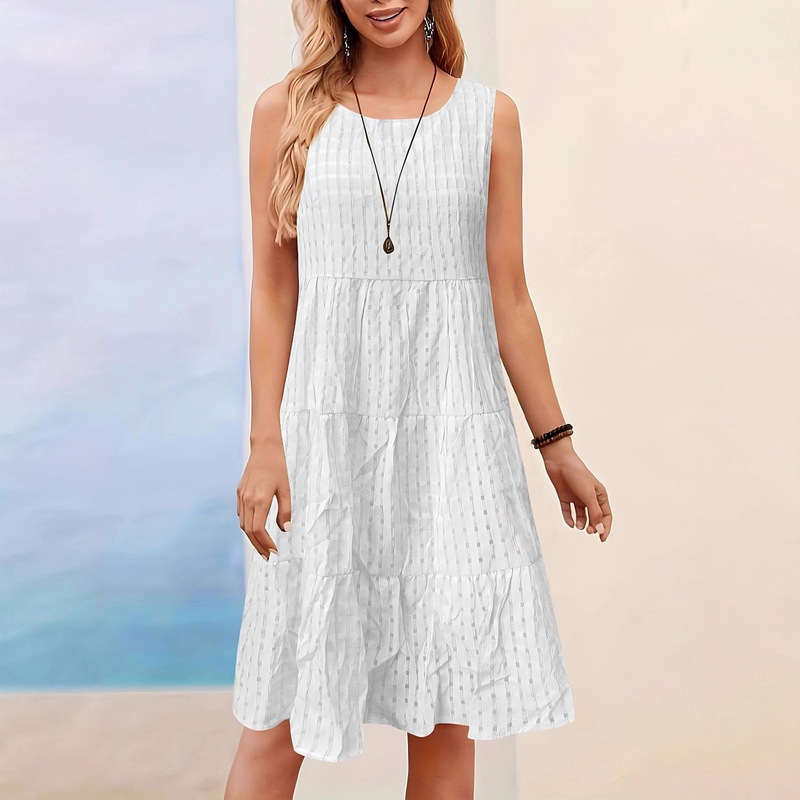 Source Factory Cross-Border New Wish Spring and Autum Fashion Women's Casual Pure Color Lunch Break Cut Out Vest Dress