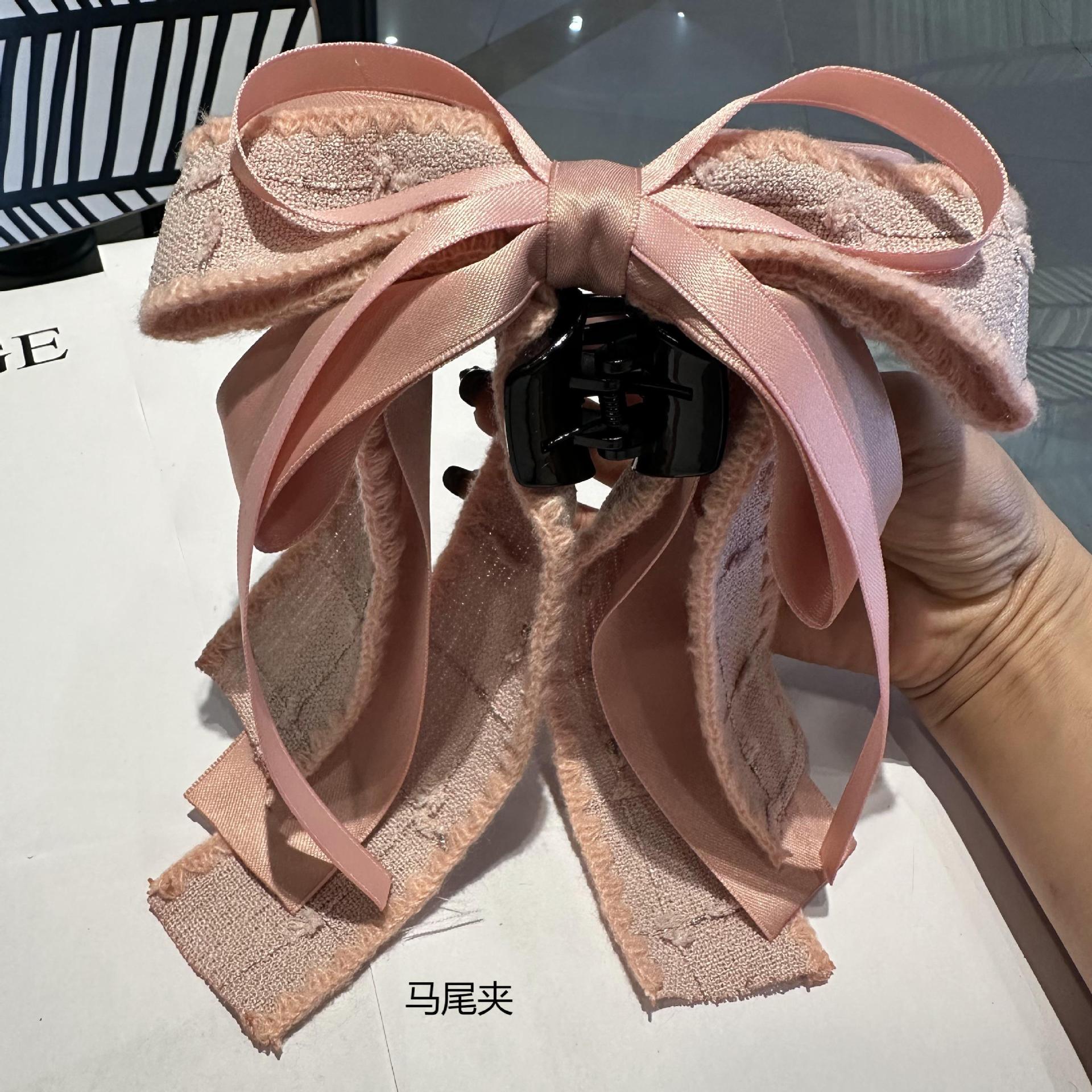 韓國立體大蝴蝶結髮夾氣質刺繡高級感後腦勺馬尾夾甜美公主髮飾