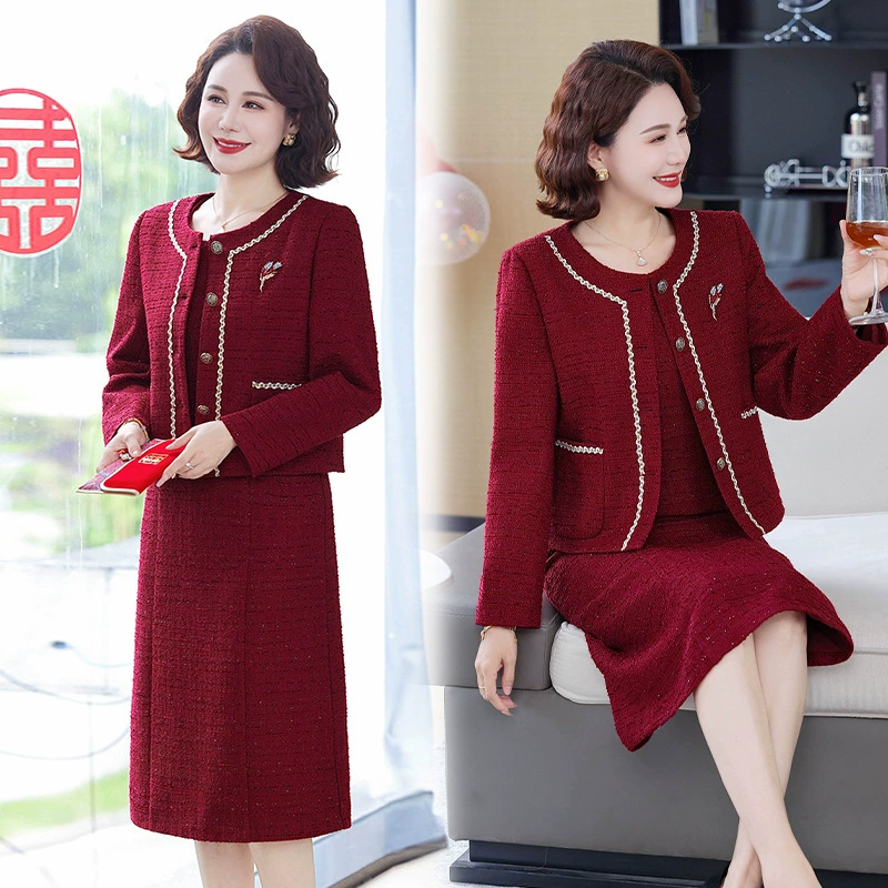 Мама осенняя свадебная банкетная одежда Иностранное благородное платье свекровь свадебный костюм среднего возраста две платья