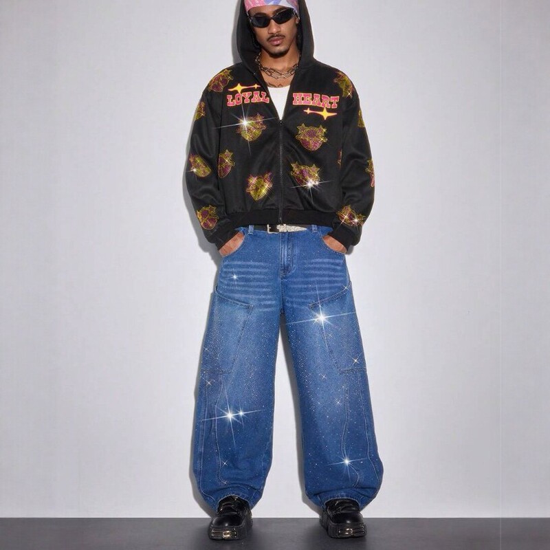 Winter Hip-Hop Style 3D Digital Print Jacket Loyal Heart Letter Hooded Zipper Cardigan Sweatshirt Men's Clothing