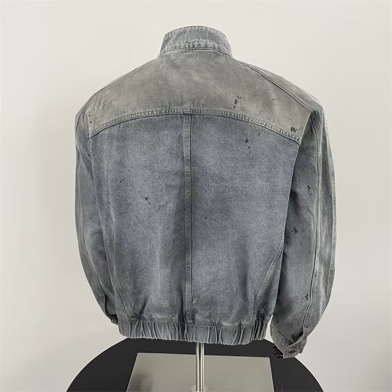 Distressed Denim Jacket For Men Vintage Loose Workwear Style_voghion.com