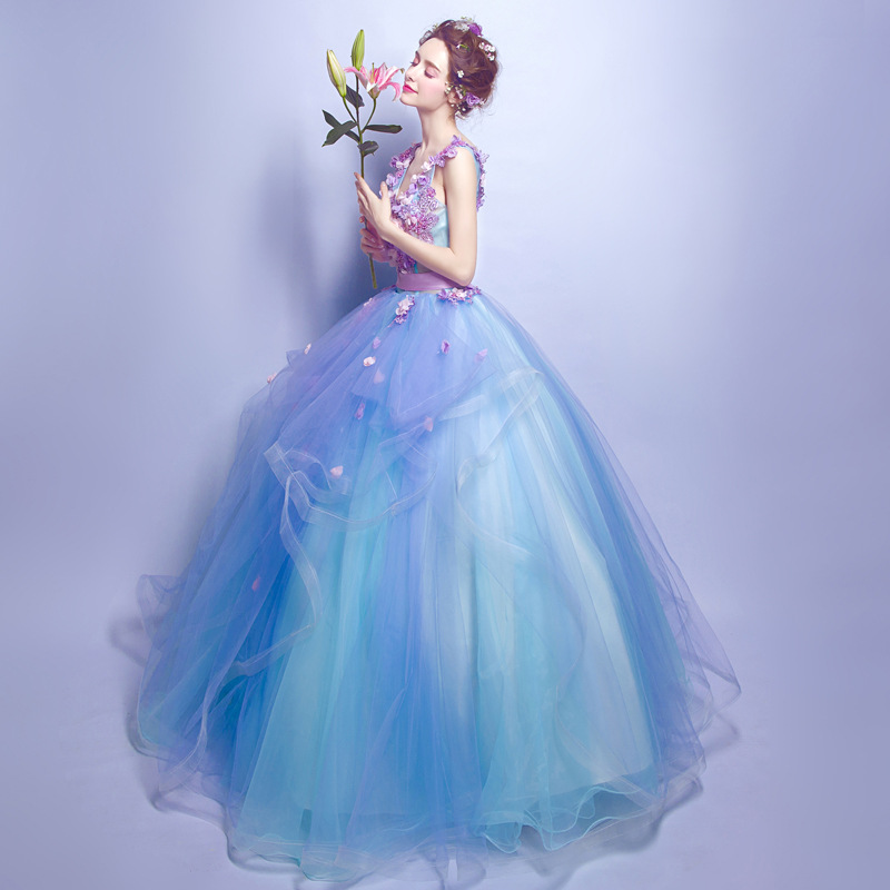 Vestido de noche para banquete, azul, estilo hada floral, para fiesta anual, examen de arte, actuación en escenario, pasarela, presentadora, invierno image 6