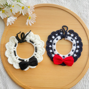 25 Spring Cat Scarf, Hand-Knitted Pet Collar, Cute Bow, Dog Saliva Scarf, Woolen Accessories