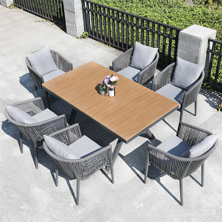 Silla nórdica de ratán para exteriores, conjunto de mesa y sillas de ratán tejido con cuerda de aluminio para ocio al aire libre en balcones, juego de tres o cinco piezas, silla de ratán moderna y minimalista.
