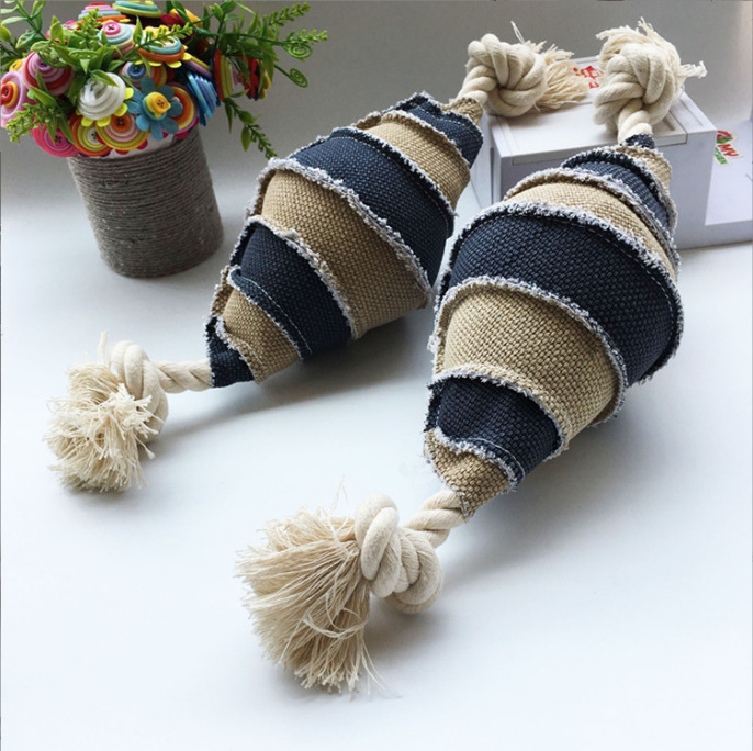 Factory Direct Sales Pet Sounding Toys Linen Cotton Rope Dog Toys Bite-Resistant Rugby Training Boredom Relief Supplies