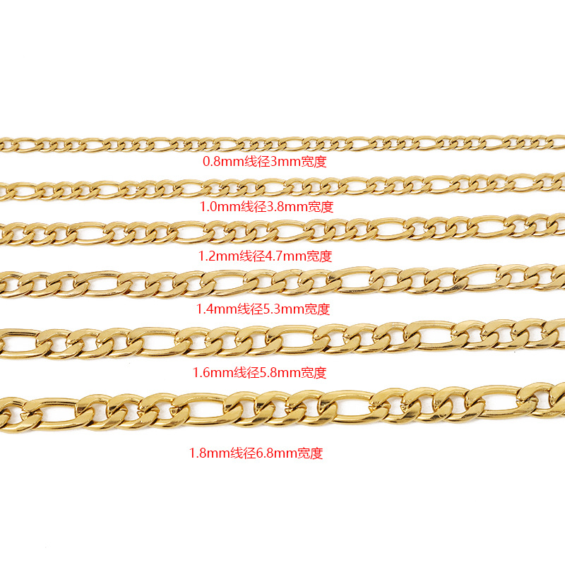 Stainless steel Figaro 3: 1NK chain 18k gold titanium steel European and American hip-hop Cuban chain three to one diy jewelry chain