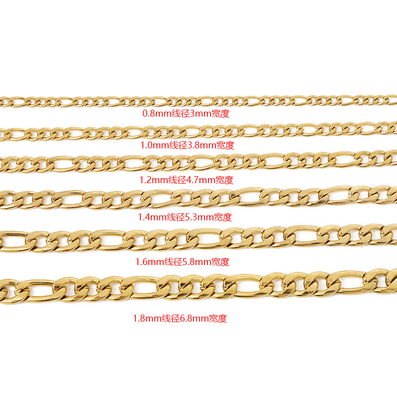 Stainless Steel Figaro 3:1Nk Chain 18K Gold Titanium Steel European and American Hip-Hop Cuban Chain Three to One DIY Jewelry Chain