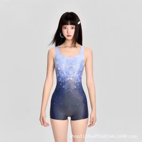 New Model Night Shadow Gold-Plated Square-Leg Swimsuit for Women, Professional Sports Training One-Piece Swimsuit, Conservative Student Racing Style, Plus Size