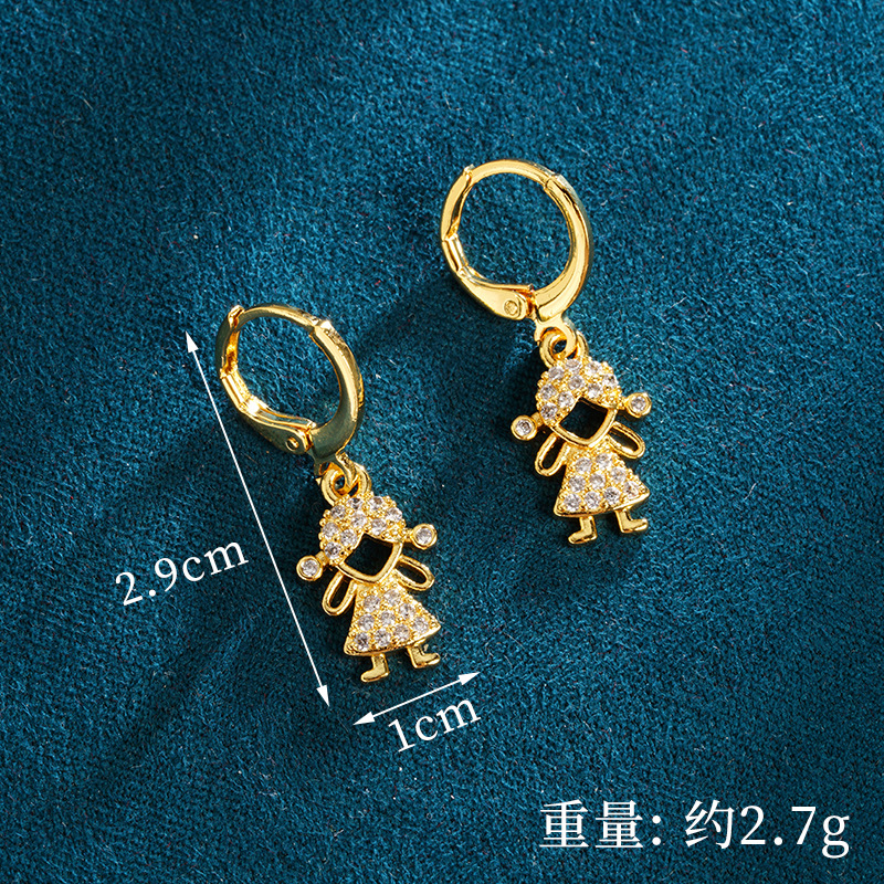 Collar de oro de arena vietnamita, temperamento de moda, diamantes huecos, pendientes de niña feliz, lujo ligero para mujer, joyería de alta gama