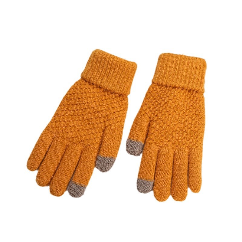 Directo de fábrica invierno hombres y mujeres estudiantes jacquard pantalla táctil de lana forrada engrosada pareja guantes calientes