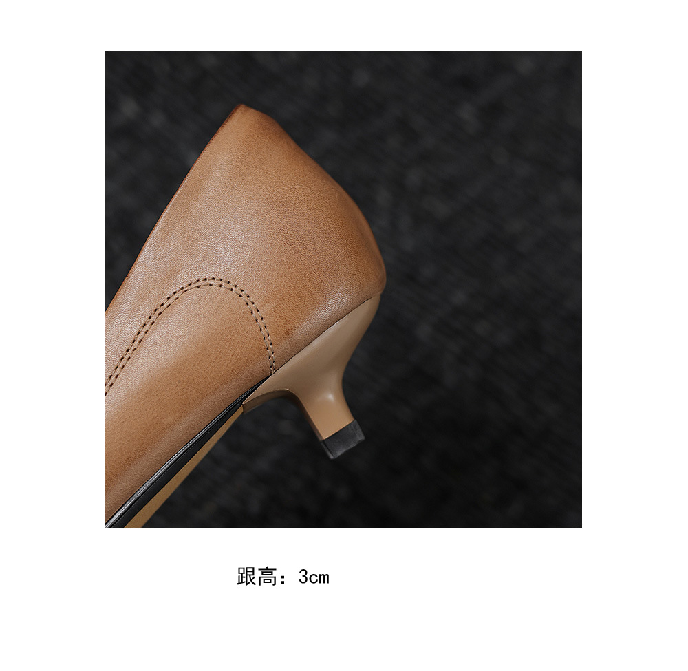 Giày cao gót nữ mũi nhọn da bò thật gót 3 cm — màu nâu chi tiết 14