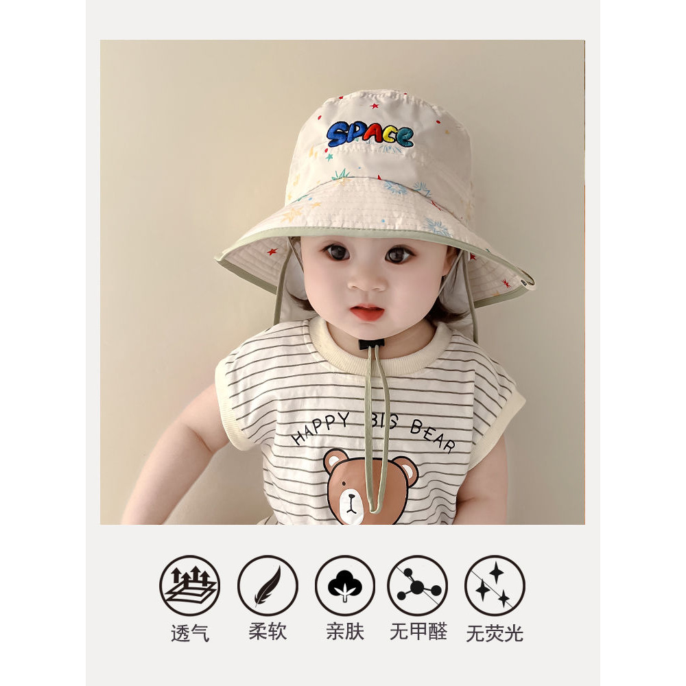 Sombrero Pescador Infantil con Protector de Cuello Poliéster Protección solar para Playa image 3