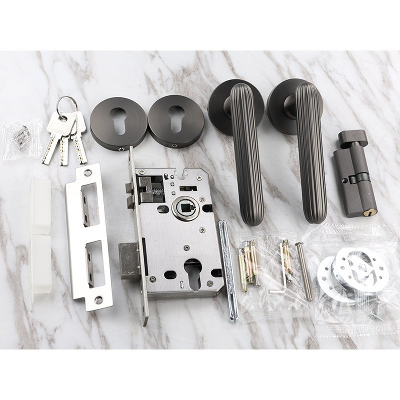 Cerradura de puerta de madera de dormitorio interior personalizada manija dividida de aleación de aluminio succión magnética silenciosa puerta interior americana cerradura de manija dividida