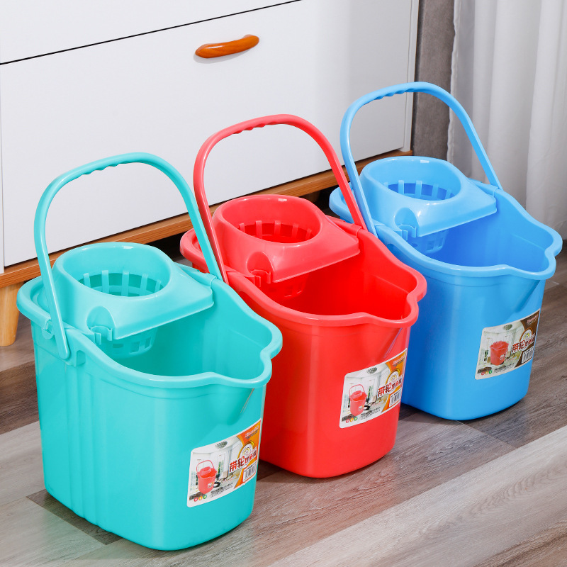 Wheeled Plastic Mop Bucket Household Cleaning Mop Bucket Thickened PP Mop Screw Bucket with Pulley Household Cleaning Bucket