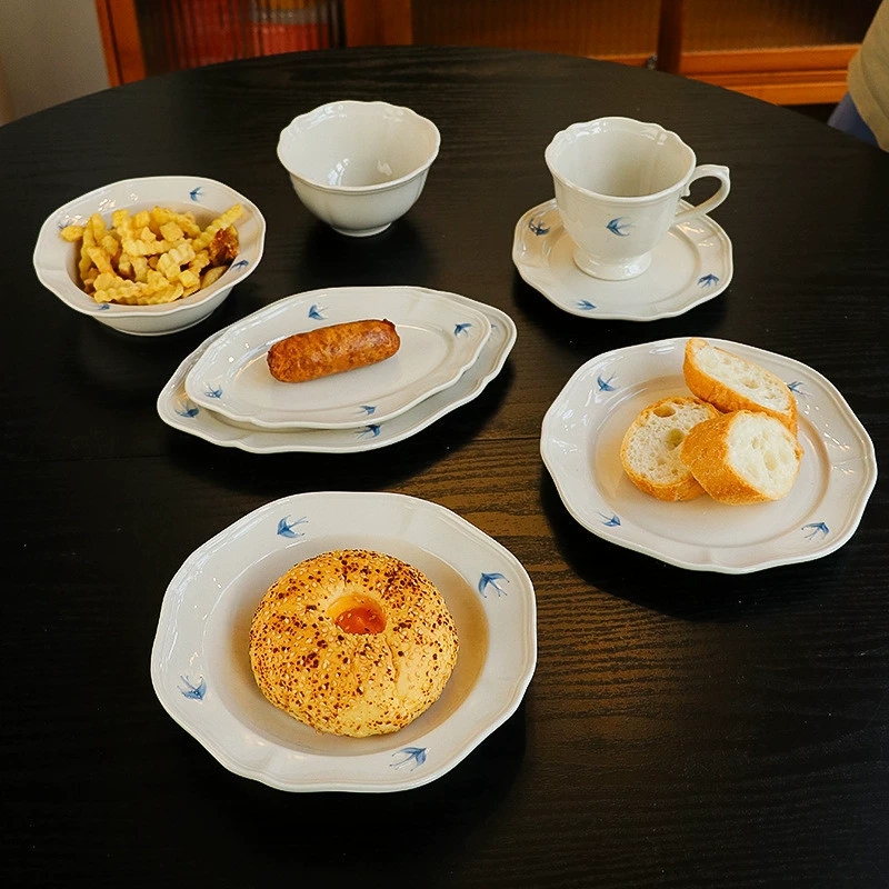 Японская керамическая посуда с ласточками, красивые керамические тарелки и миски с плавающими ласточками, бытовые миски для риса, кофейные чашки для завтрака