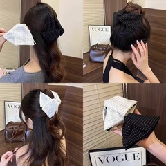 法式赫本风新款波点抓夹高级感后脑勺蝴蝶结发夹盘发鲨鱼夹发饰品
