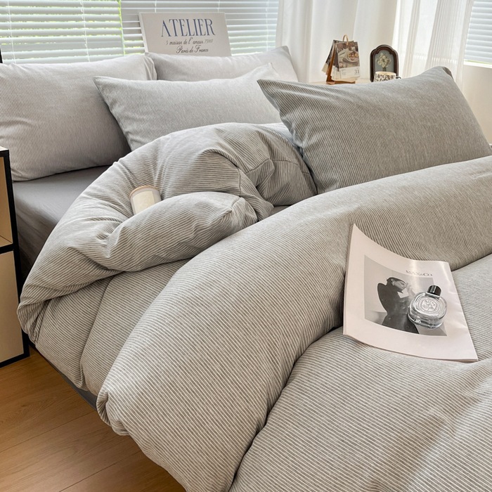 Dense strip - light gray [class a maternal and infant grade/soft/skin-friendly, worry-free sleeping naked] / 0.9-1.2m bed sheets three-piece set-quilt cover 150*200