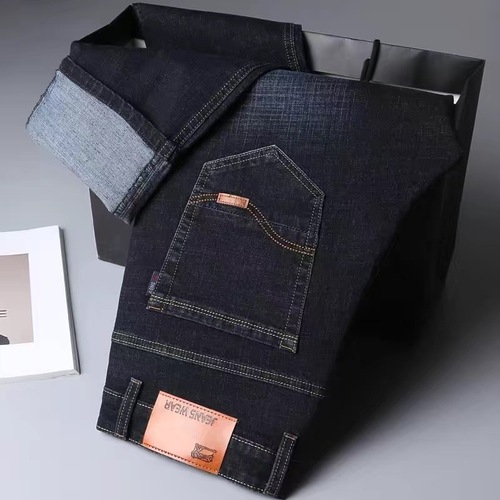 Men's Loose Casual High-Waisted Elastic Mid-Age Business Long Pants Spring and Summer Denim Jeans Trendy High-End Apparel