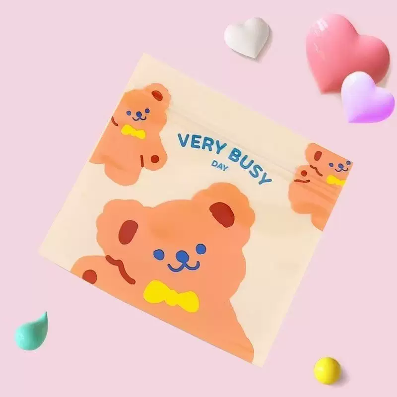 韩国可爱零食糖果自封袋 少女头扣饰品礼物包装袋卡通小熊收纳袋