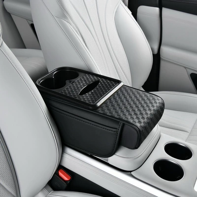 Five-In-One Armrest Box Mat, Non-Slip, Universal Car Booster Pad, Water Cup Holder, Car-Mounted Multi-Functional Three-Dimensional Embossed Storage (Armrest box pad) - black
