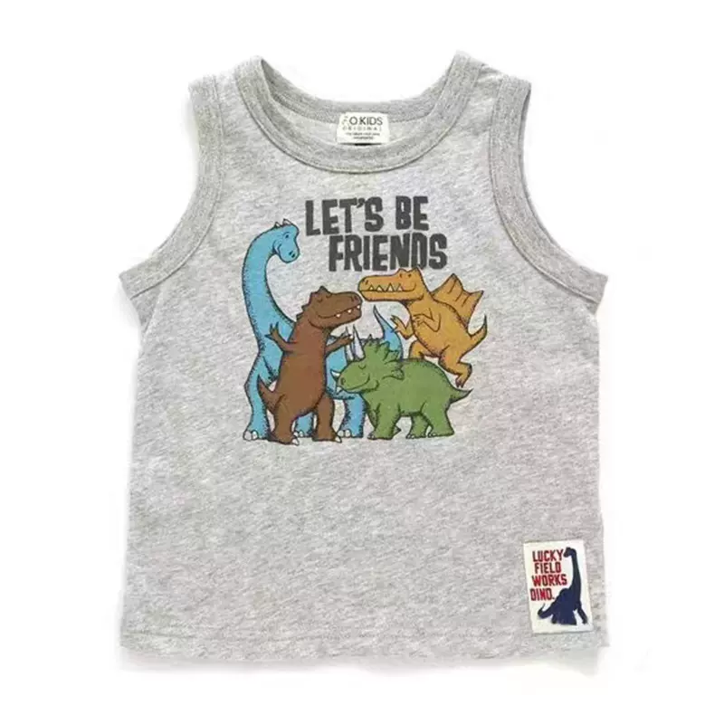 中大童装2023童装潮酷恐龙3色图案休闲无袖背心