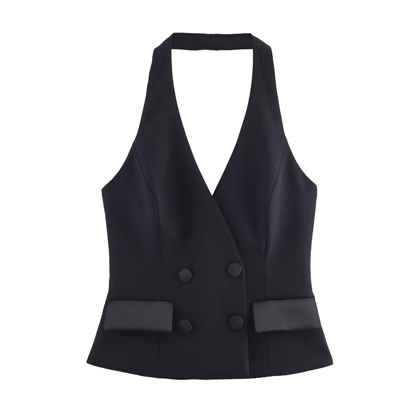 Cross-Border Export 2025 Autum Women's New European and American Style Fashionable and Sexy Halter Neck Tuxedo Vest 9318597