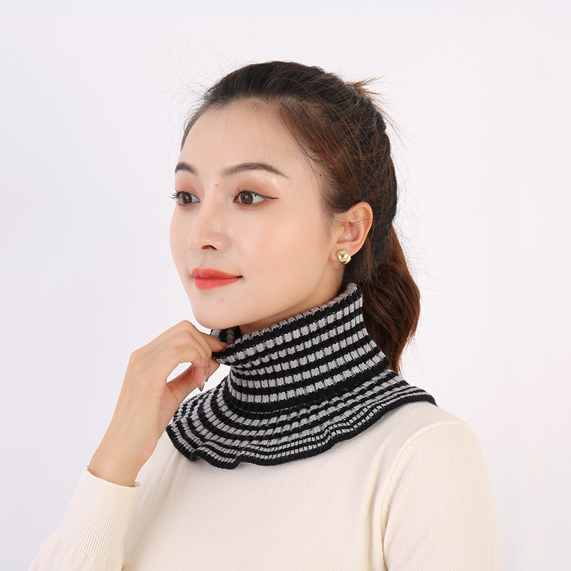配毛衣加厚包芯纱条纹套头假领子女围脖秋冬季保暖护颈椎弹力针织|ms