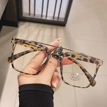 跨境網紅韓版男大框復古防藍光護目眼鏡 木紋雙梁TR90素顏平光鏡