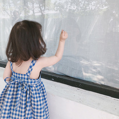 Ladies' summer dresses 2023 new children's outerwear cotton linen princess dress for little girls trendy blue checkered dress