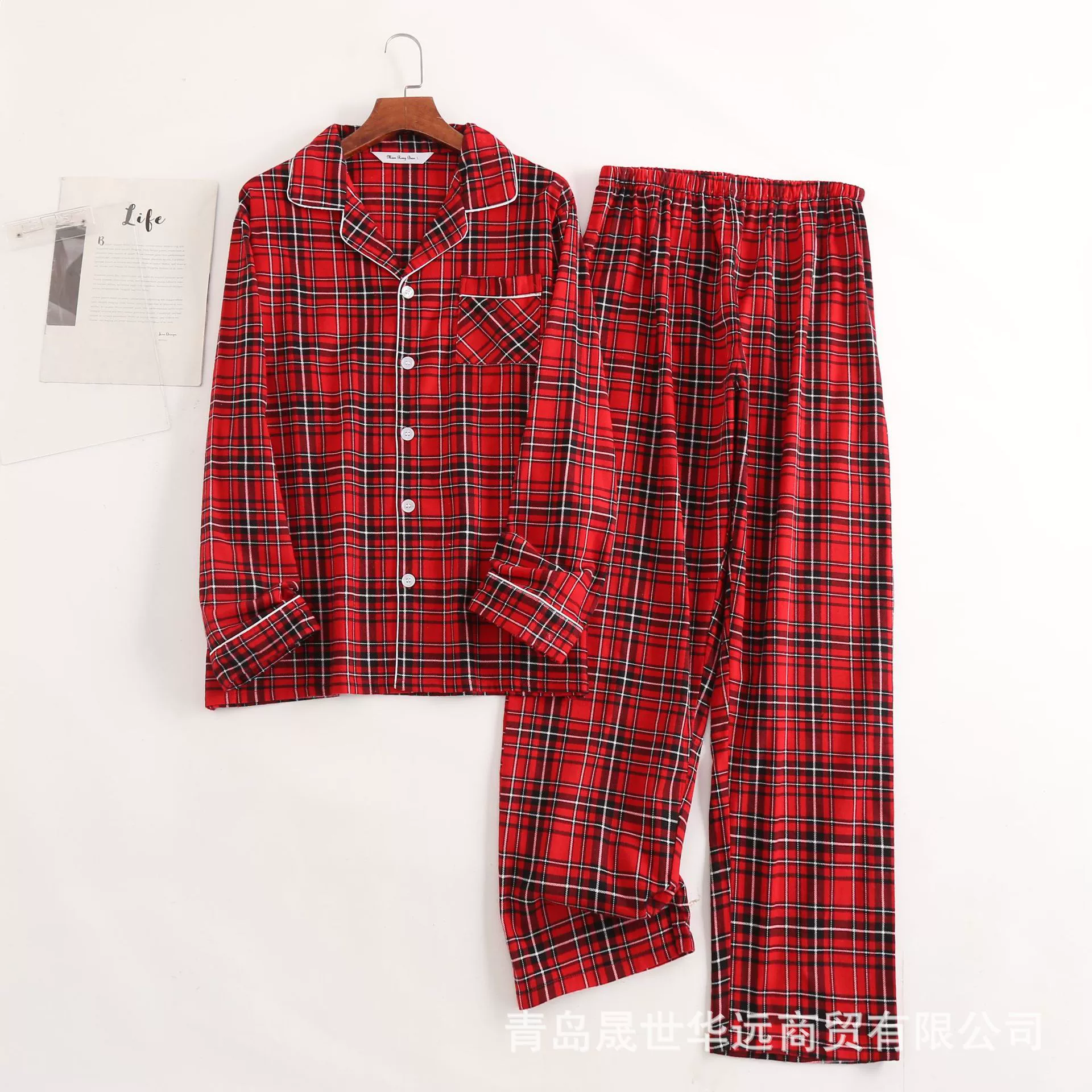 Фланелевые брюки из чистого хлопка с длинными рукавами для мужчин и женщин, свободные пижамы на весну и осень, пара клетчатых фланелевых брюк большого размера, домашняя одежда для полных