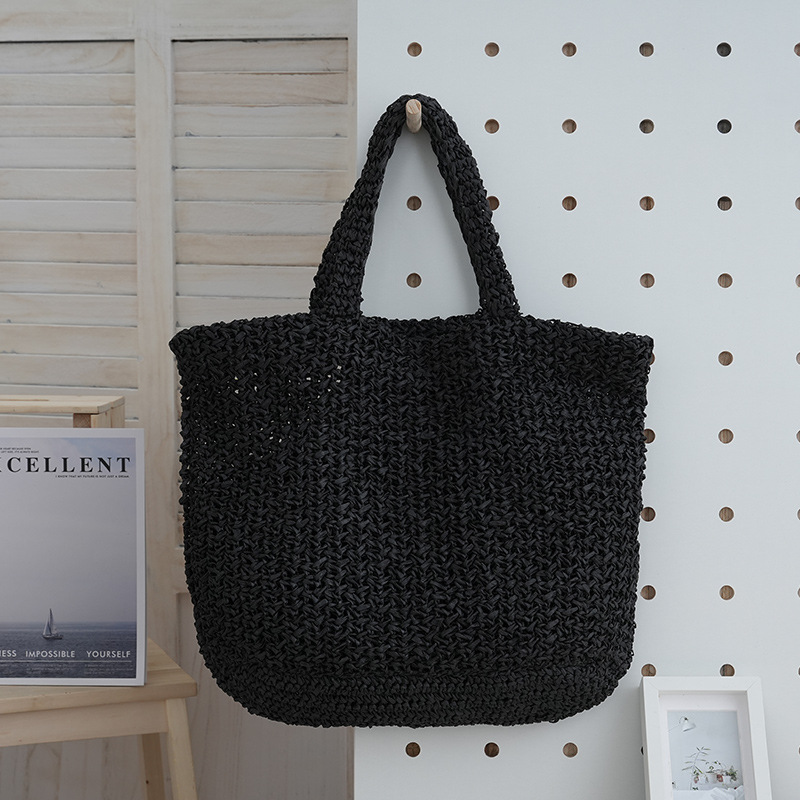 Nueva playa tejida bolsa de viaje de las niñas bolso de mano retro portátil bolsa de paja de gran capacidad bolso de hombro a rayas