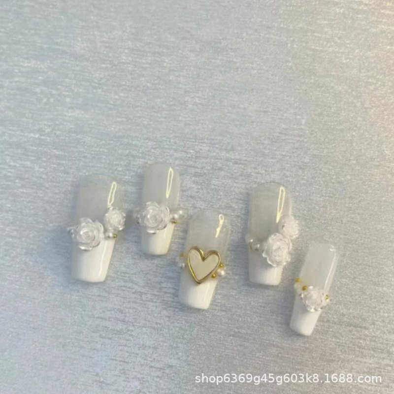 New Hand-worn Jiashan Tea Love Finished Product Removable Three-dimensional Nail Patch Photo Nail Piece A125