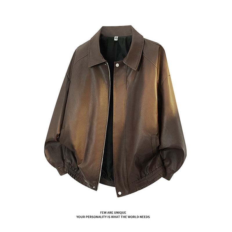 Casual Jacket 2026 New Style Men's Pu Leather Jacket with Lapel, Stylish Biker Spring and Autumn Vest Couple Jacket