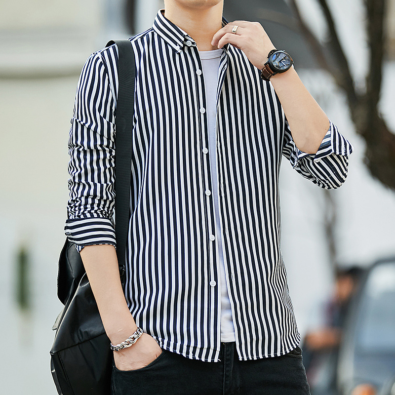 Men's Spring and Autumn Long-sleeved White Shirt Business Casual Professional Dress Wedding Best Man Shirt Black and Blue Base Short-sleeved Shirt