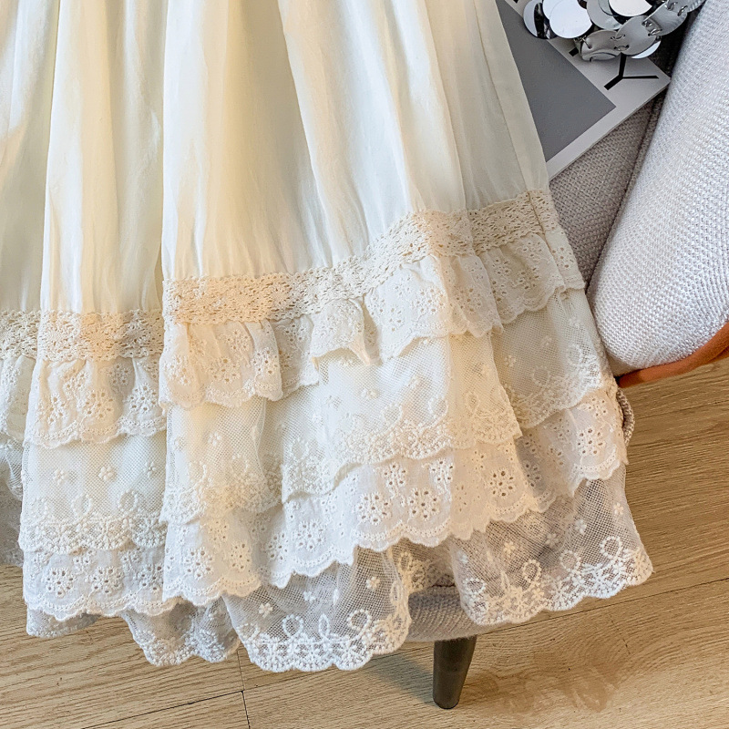 Base cute retro lace long cotton long skirt