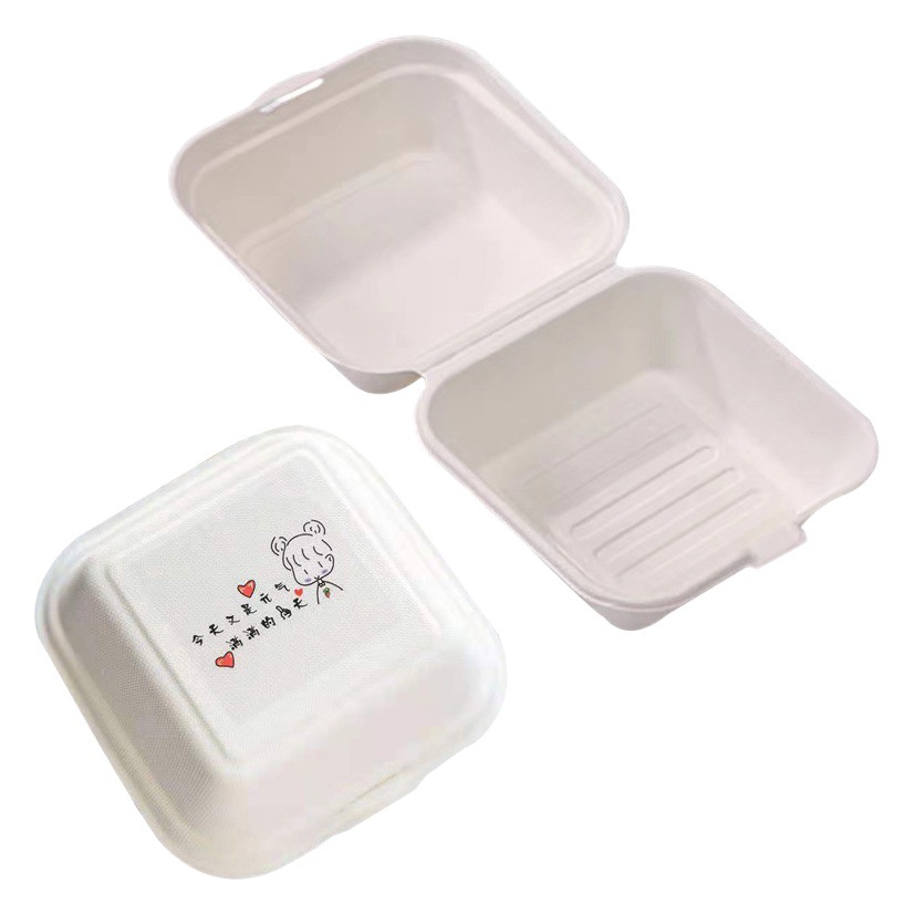 Venta al por mayor caja de embalaje desechable caja de bloqueo para llevar caja de Bento pulpa hamburguesa caja de almuerzo caja de pastel de fruta degradable